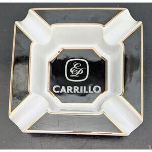 Carrillo Table Cigar Ashtray 4 Rests Black White Gold Heavy Ceramic 9"